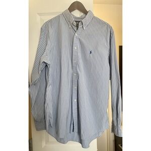 Ralph Lauren Men's Shirt Sz XL 17.5 Blue Long Sleeve Button Down Stripe Business